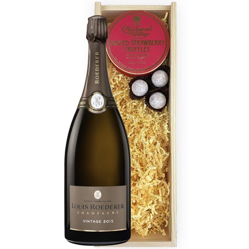 Magnum of Louis Roederer Vintage 2015 Champagne 1.5L And Strawberry Charbonnel Truffles Magnum Box